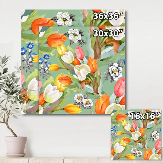 Designart - Blooming White and Orange Tulips III